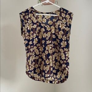 J. Crew Navy and Gold Floral Blouse